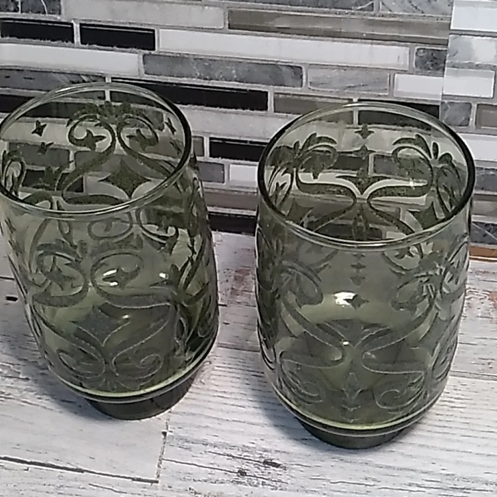 Vintage 1970s Libbey green glasses